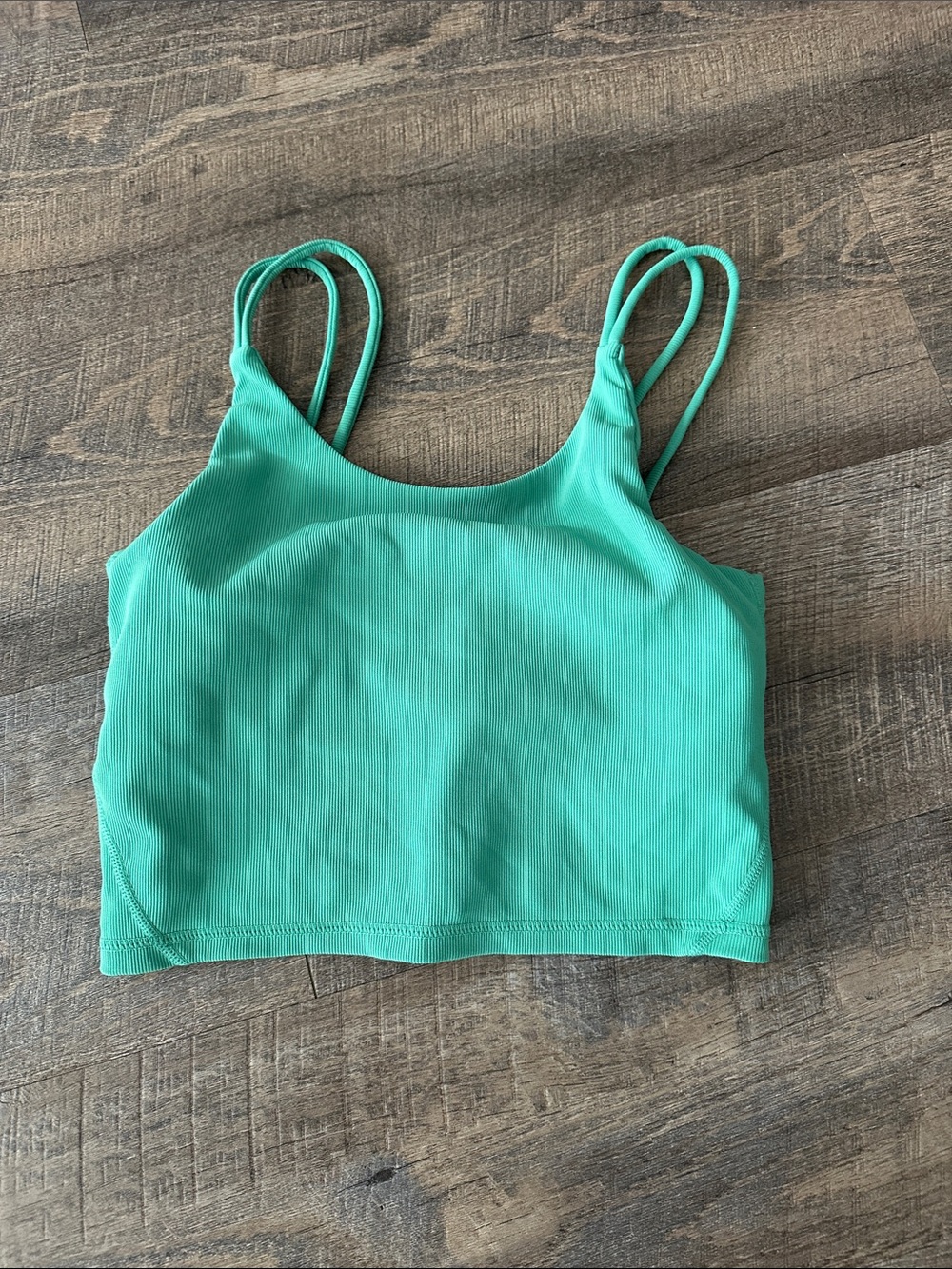 Green Ribbed Double-Strap Crop Top